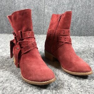 Naughty Monkey Tassel Western Booties Womens 7.5 Red Ankle Zip NMLB0246
